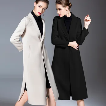 Dámske zimné zvrchníky čierny biely pás obojstranná vlna cashmere outwear 2019 jeseň plus veľkosť dámy módne dlhé zadarmo lode