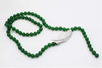 Jemné šperky green jade kolo 10 mm korálky a zirkón leaf zavesenie náhrdelníkov 45
