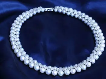 Klasické 7-10 mm south sea kolo biely sivý perlový náhrdelník 18-palcové