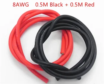 20 sád/veľa 8AWG Silikónové drôt, kábel 0.5 M Black + 0,5 M Červený Vodič konštrukcia Pocínovaného medeného kábla vysokej teplote
