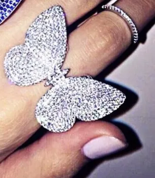 Veľký lesk Motýľ 925 silver Hnuteľného Krúžky Luxusné 360pcs Diamond Micro Spevnené Módne Motýľ Tvar Ženy Strany Šperky Darček