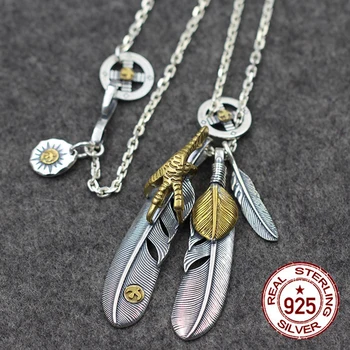 S925 mincový striebro prívesok náhrdelník osobnosti módny štýl perie tvar kríža kolo vták nastaviť na odosielanie milovníka darček