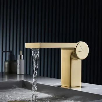 Luxusný Vysoko Kvalitný Mosadzný zlatým/Zbraň Šedá Kúpeľni, umývadlo, batérie, Módne Vodopád Populárny dizajn Medi Povodí Studeného teplej úžitkovej