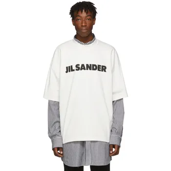 Módne leto pánske T-shirt 1:1 Jil sander high street značku, logo, bavlna minimalistický Tee voľné nadrozmerná Unisex krátke rukáv
