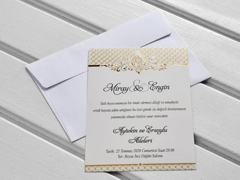 Biele obálky a zlato vzor svadobné pozvánky 50 ks