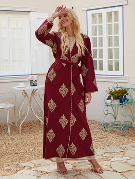 Moslimské Kimono Abaya Šaty Žien Výšivky Krajky-up Kaftane Outwear Dlhé Šaty, Outwear Dubaj Arabských Kaftan Jubah Islamské Oblečenie