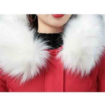 Zimný Kabát Ženy Biela M-3XL Plus Veľkosť Kožušiny Golier s Kapucňou Dole Bavlna Bundy kórejský Módne Štíhle Dlhé Hrubé Teplo Parkas LJ047