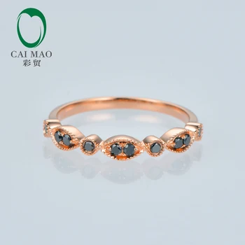 Caimao 14KT Rose Gold 0.15 ct Prírodné Black Diamond Milgrain Dizajn Zapojenie Svadobné Kapela pre Dámske