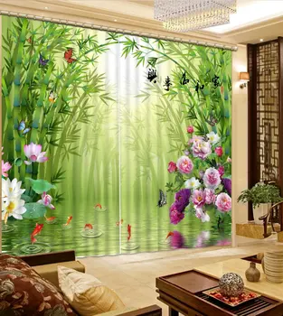 Závesy pre spálne Bambusu kvety, luxusná obývacia izba záclony moderné tylu závesy, záclony kuchyňa