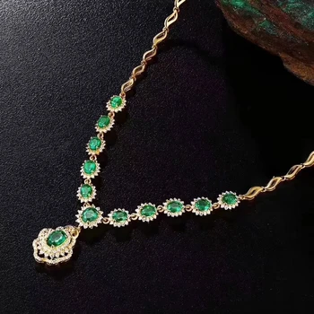 Prírodný zelený smaragd Elegantné Diana kolo Slnečnice Náhrdelník Prírodný drahokam Náhrdelník Prívesok 925 podiel žien strany Šperky