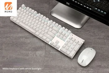 Bezdrôtové Mechanické Keyboard & Mouse Kombi, Biele Podsvietenie Modré Prepínače Klávesnica Myš
