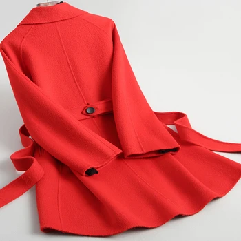 2020 Vlny Kabát Ženy Móda Jeseň Jar Cashmere Kabát Žena Dvojité Breasted Bunda Červený Kabát Casaco Feminin 20209