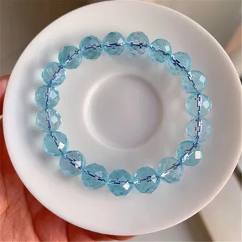 10 Prírodných Blue Topaz Quartz Náramok Šperky Pre Ženy, Mužov Darček Liečivé Bohatstvo Crystal Korálky Jasné Drahokam Pramene AAAAA