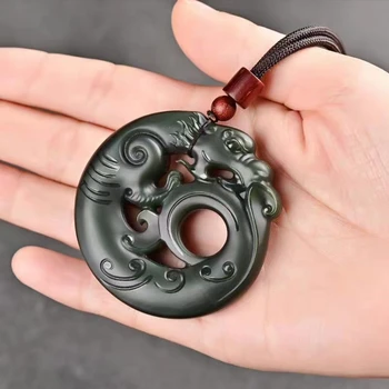 Vzácne Starobylé Štýl Dragon Zviera Prívesok Amulet Visí Žehnaj Churinga Tým, Že On Tian Green Jade
