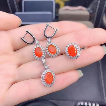 Prírodné Mexickej Orange Fire Opal Strieborné Šperky Nastavovací Krúžok Náušnice Prívesok Ženy S925 Zapojenie Šperky
