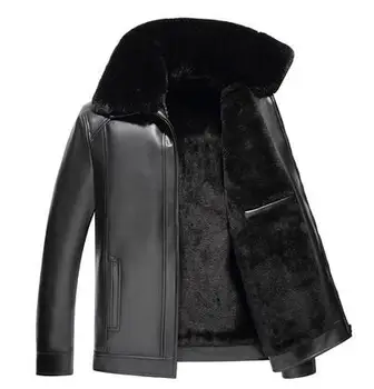 Pánska kožená bunda na motocykel kabát mužov bundy Jeseň a v zime plus velvet hustej kožušiny golier oblečenie jaqueta de couro móda