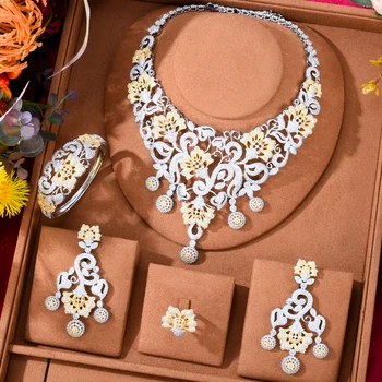 Siscathy Arabčina Indický Luxusný Plný Micro Kubický Zirkón Náhrdelník Svadobné Jemné Šperky Set Pre Ženy, Náušnice Golier Príslušenstvo