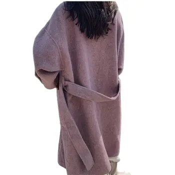 2021 Nové Jeseň Zima Dlho Vlnené Kabát Pre Ženy Zvrchníky kórejský Dvojité breasted Fialová Vlnené Kabáty Bundy d101