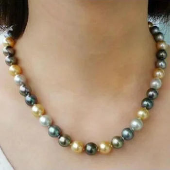 10-11 mm south sea prírodné kolo multicolor perlový náhrdelník 14k zlato
