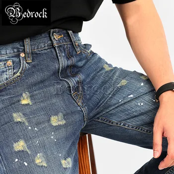 MBBCAR 13 oz vintage roztrhané džínsy pre mužov pôvodné bežné splash atrament džínsy slim raw denim nohavice jeden umyté selvedge džínsy