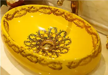 Kúpeľňa keramická doska Plavidla umývadlo Oválne Šatňa umývadlo Ručne vyrobené umelecké povodí LGQ005