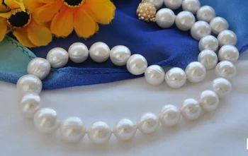 Veľké 15mm biele okrúhle Sladkovodných kultivovaných perlový náhrdelník 17inch