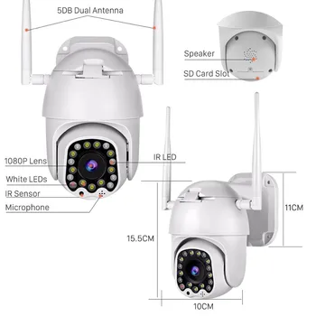 Cloud 1080P Wifi PTZ Kamery Vonkajšie 2MP Auto Tracking CCTV Domáce Bezpečnostné IP Kamera, 4X Digitálny Zoom Speed Dome Kamery Siréna Svetlo