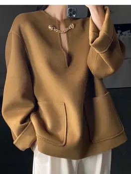 Luxious 2021 módne Kolo krku obojstranné cashmere kabát kórejský Štýl Klasické Ženské Vlnené Kabáty