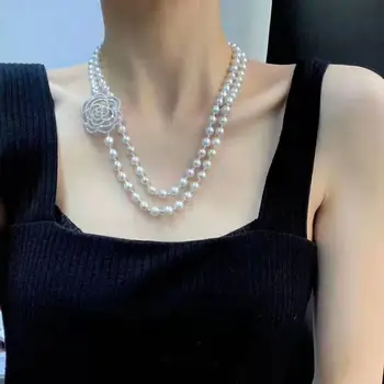 Hot predaj 8-9 mm 110 cm biele prírodné sladkovodné perlový náhrdelník dlhý sveter reťazca módne šperky