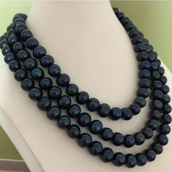 Ohromujúci 9-10 mm kolo tahitian black pearl náhrdelník 48inch 14k/20