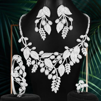 GODKI Luxusné 4PCS Strieborná Farba NAIJA Šperky Sady Afrických Pre Ženy, Svadobné Zirkón Indickej Dubaj Svadobné Šperky Set 2020