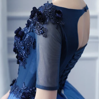 Reálne výšivky námornícka modrá kvetina vintage stredoveké šaty Renesancie Šaty rozprávkový karneval cosplay Victoria