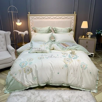 Luxusné 1000TC Egyptskej Bavlny Nordic Púpava Výšivky High-End Fashion Dievčatá posteľná bielizeň Nastaviť Perinu Posteľ obliečky na Vankúše List