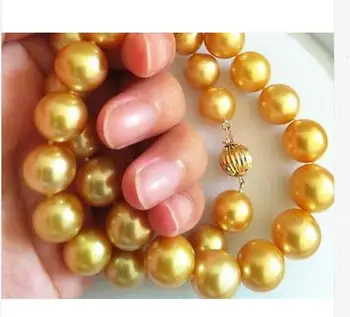 Elegantné kolo 13-15 mm south sea zlato perlový náhrdelník 18-palcové 14K Zlata Spona KKK