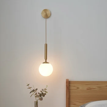 Moderný Minimalistický Spálňa Plná Meď Nástenné Svietidlo Nordic Tvorivé Obývacia Izba Pozadí Sklenenú Guľu Nástenné Svietidlo Art Decor E14 Lampa