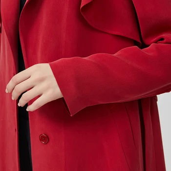 VOA Jeseň New Silk 30 m/m Ťažké Čínsky Červený Oblek Ženy Móda Golier Tri Tlačidlá, Aby Starých Remesiel Windbreaker Žena FE160