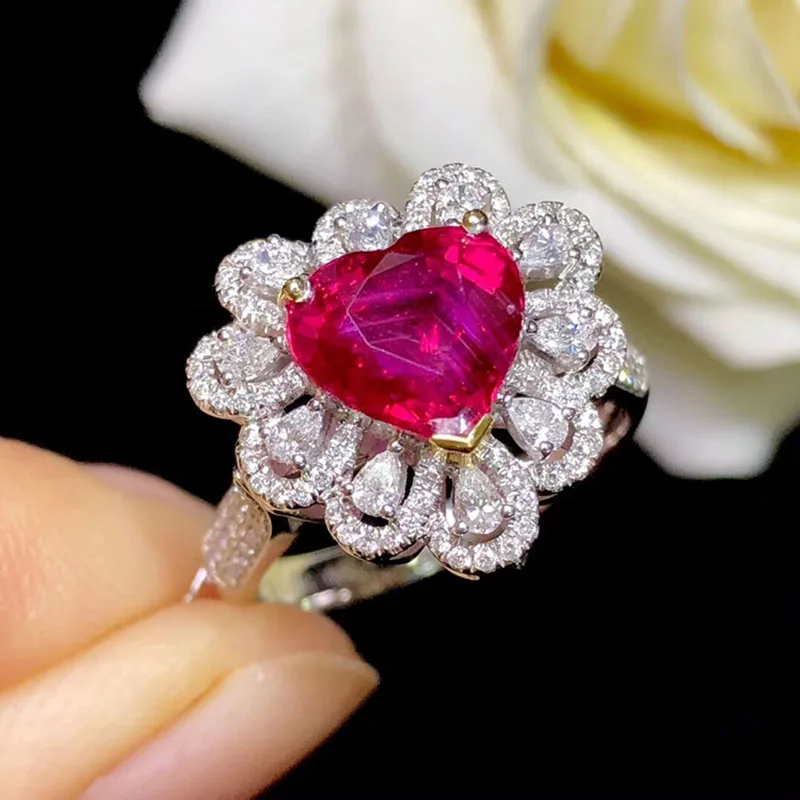 9K Zlatý prsteň Lab Vytvorili 2ct Ruby a Moissanite Diamantový Prsteň S vnútroštátne osvedčenie Ru-003