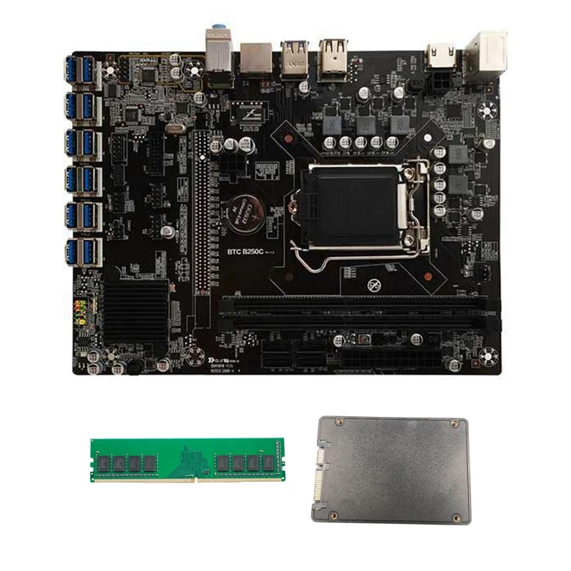 B250C BTC Ťažba Doska s 120 G SSD+DDR4 4GB 2666MHZ RAM 12XPCIE na USB3.0 Kartu LGA1151 pre BTC Baník