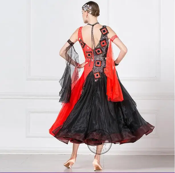 Dospelé ženy, Moderného tanca jednodielne šaty rozšírenie sukne do praxe sukne jeden kus sála šaty, dlhý rukáv, červená, čierna 1980