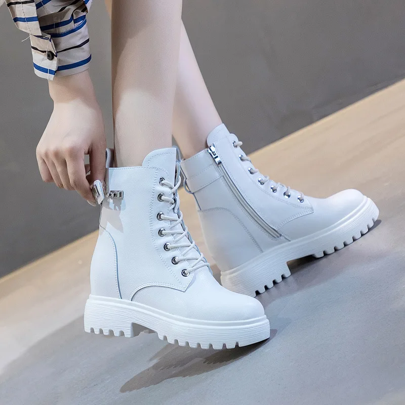 Dámske módne strany, spoločenské šaty, topánky na platforme originálne kožené topánky čierne biele boot krajky-up dámy členok botas de mujer