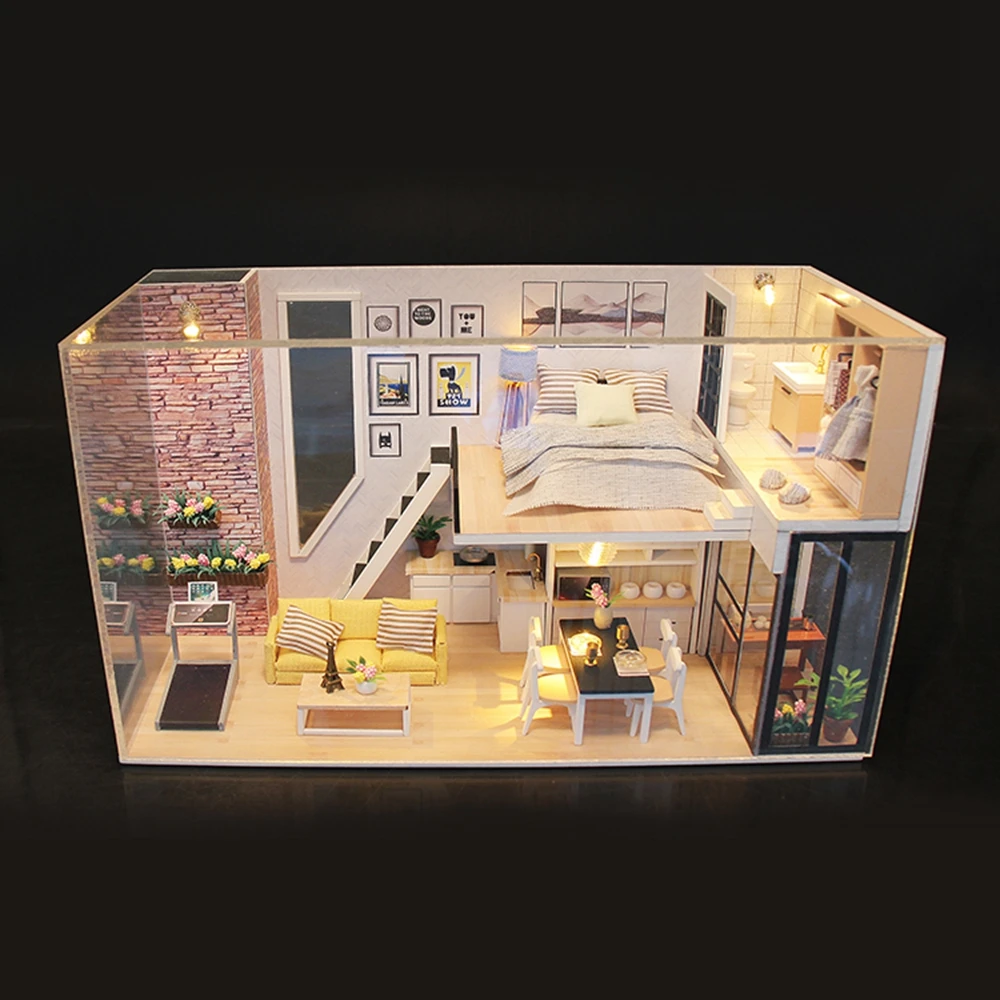 Montáž Doll House Drevený Nábytok Diy Dom Miniatúrne Logická Hračka 3D Miniaturas domček pre bábiky Súpravy, Hračky Pre Deti Darček k Narodeninám