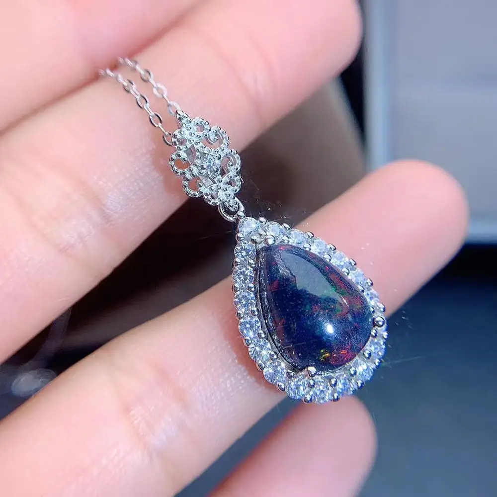 Nový Príchod Luxusné Black Opal náhrdelník s príveskom, Prírodný Ružový Opál retiazky 925 sterling silver šperky