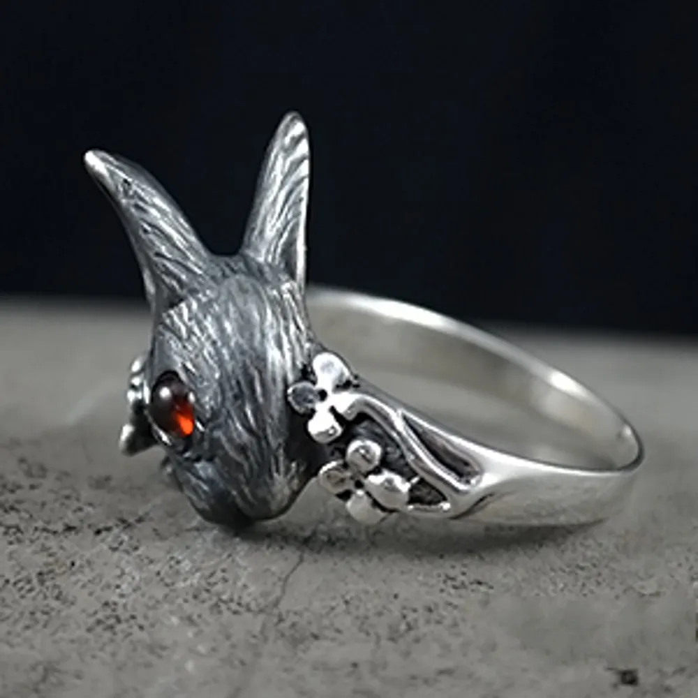 Nový roztomilý králik pevné 925 strieborný prsteň pre ženy s925 striebro retro jednoduché osobnosti malé čerstvé dvoch-dimenzionální žena krúžok