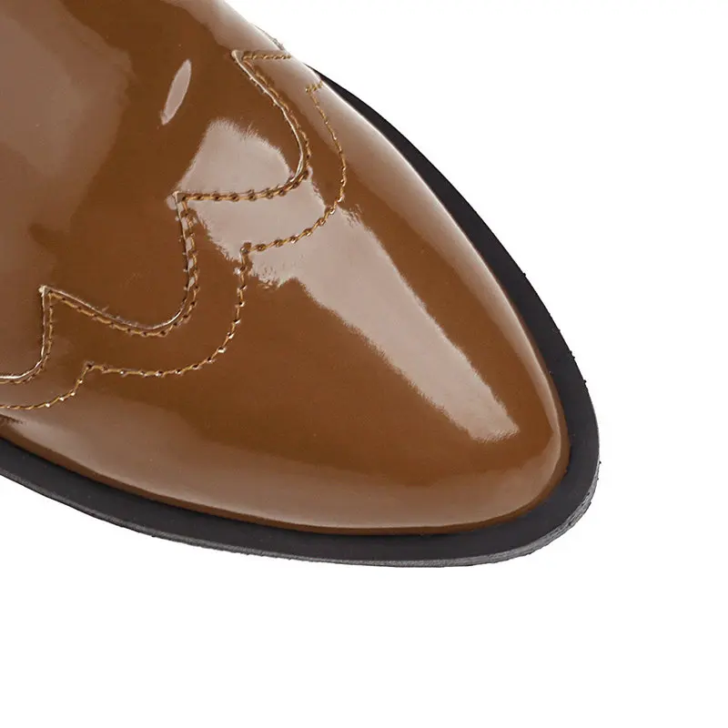 Patent PU Kožené Ženy Západného Topánky Móda Ukázal Prst Pošmyknúť na Dámy Teľa Topánky 2020 Nové Jeseň Zima Ženské Topánky Čierne