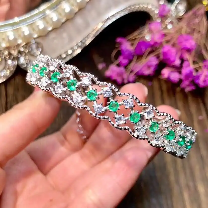 Prirodzený A Skutočný Emerald náramok Náramok Pevné S925 Rýdzeho Striebra Pre Ženy Farieb, Jemné Šperky