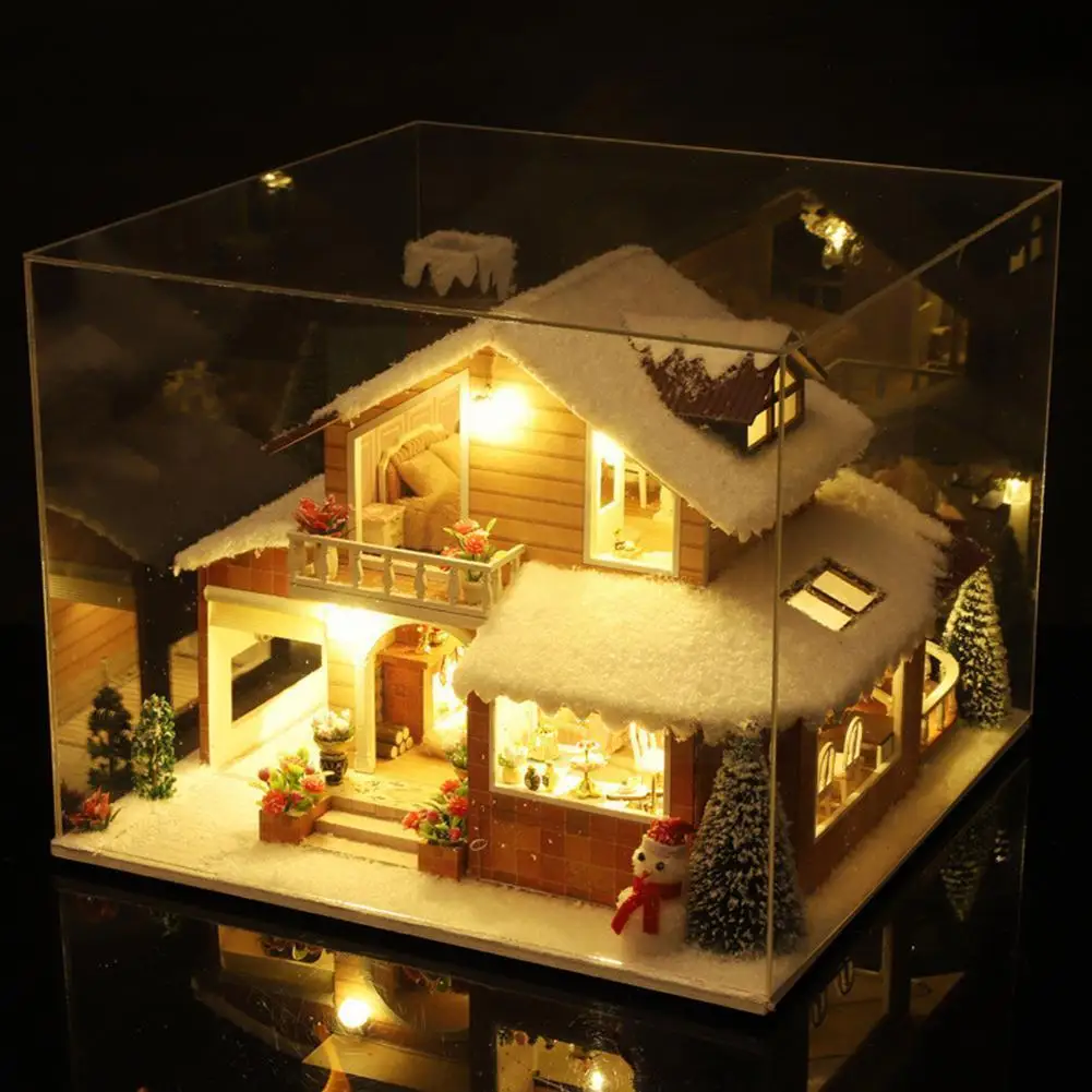 Diy Dom Auta Diy Miniatúrne Nábytok Drevený Dom S Protiprachový Kryt Montáž Domova Pre Deti Na Vianoce, Narodeniny J6f6