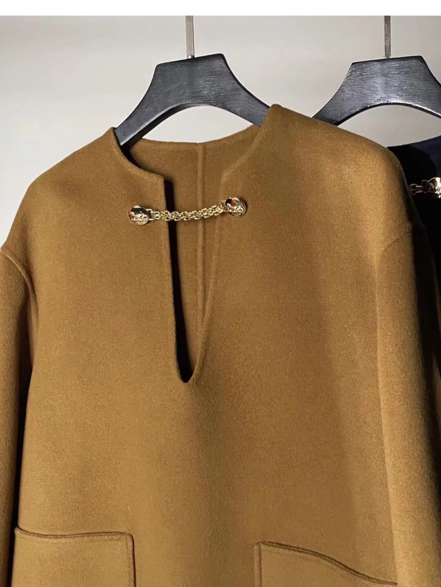 Luxious 2021 módne Kolo krku obojstranné cashmere kabát kórejský Štýl Klasické Ženské Vlnené Kabáty