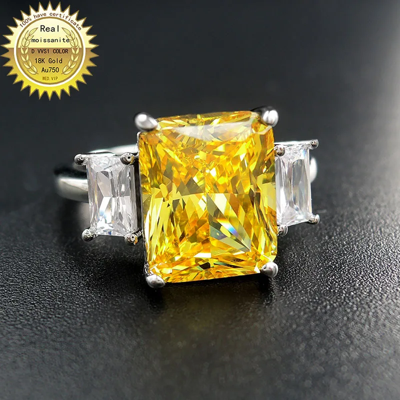 Pevné 18K Zlata 3ct žltá Moissanite Diamantový Prsteň D farba VVS S vnútroštátne osvedčenie 001