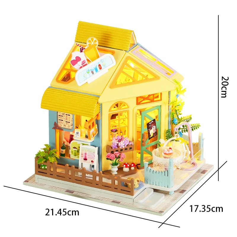 Diy Miniatúr Drevených Doll House Súpravy Casa Nábytok Citrón Obchod Roombox domček pre bábiky Zmontované Hračky pre Xmas Gift Model Bezplatné Nástroje