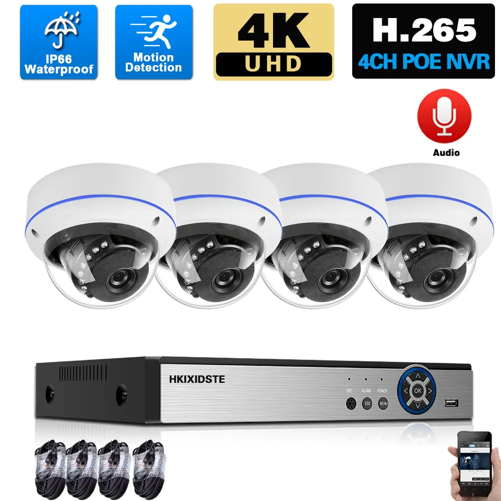 H. 265 CCTV Kamera Security System Súprava 4K POE IP Dome Kamera Nastavenie Detekcie Pohybu 8MP NVR Auta 4CH POE Video Surveilance Auta XMEYE